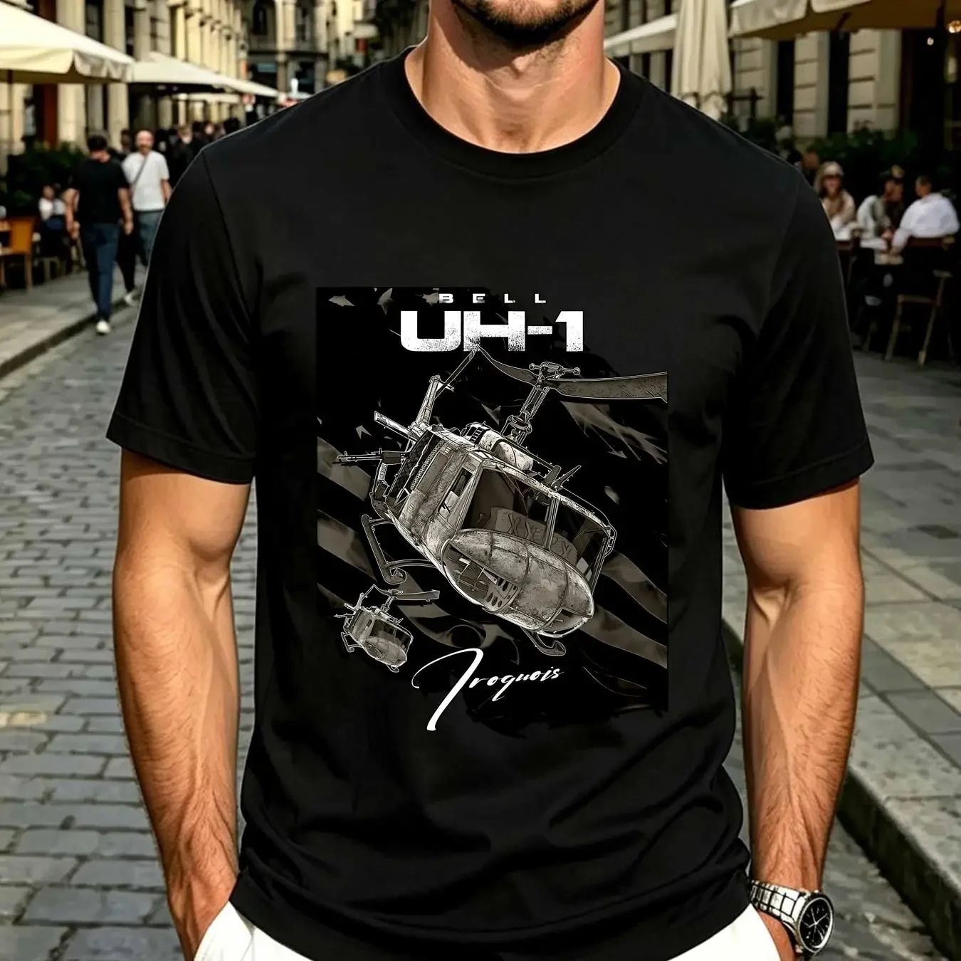 washed T Shirt BEST TO BUY USA Bell UH 1 Iroquois Helicopter Veteran long or short sleeves vintage Washed Slightly Comfortable