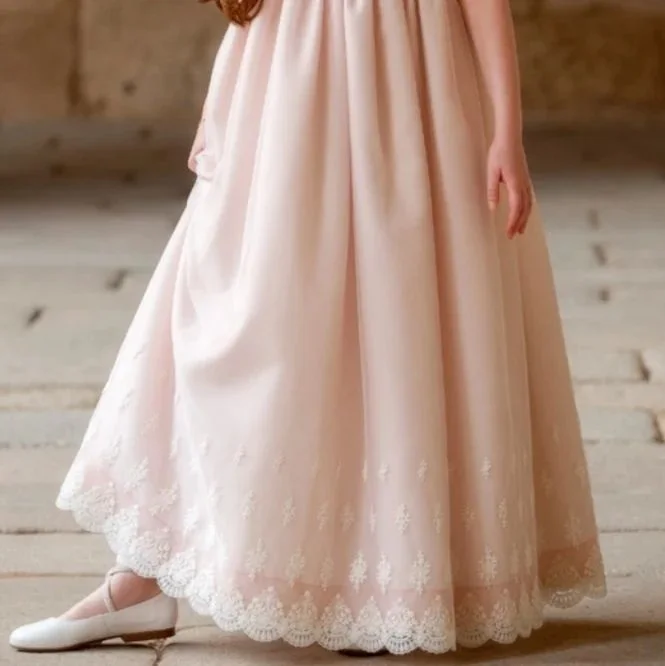 FATAPAESE – robe princesse Vintage en dentelle, rose, pour demoiselle d'honneur, tenue de cérémonie de mariage, ligne blanche, ruban Floral, ceinture