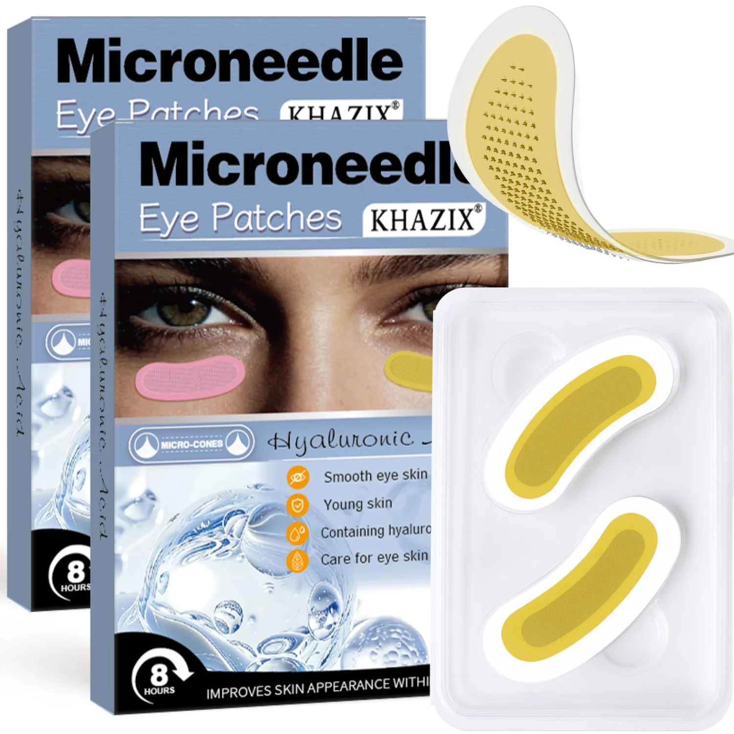 

Микронидл-патчи для глаз с гиалуроновой кислотой, против морщин и для лифтинга, улучшение состояния мелких морщин, 1 пара.