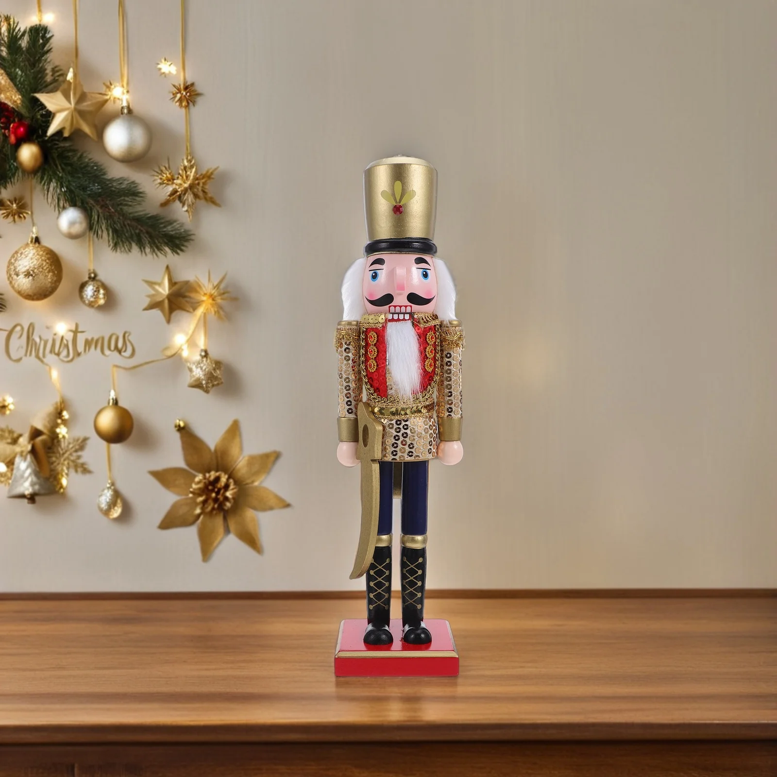 

Wooden Nutcracker Decoration Christmas Glitter Nutcracker Soldier 38Cm DIY Sequins Xmas Table Fireplace Centerpiece Holiday