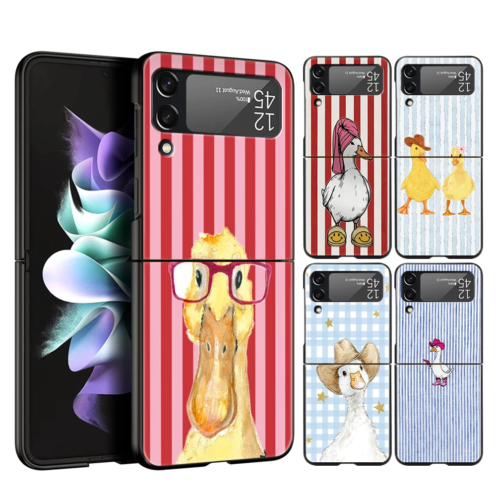 Phone Case for Samsung Galaxy Z Flip 3 4 5 6 7 8 Folding Shell For Samsung Z Flip4 PC Hard Cover Funny Fighting Duck Chicken