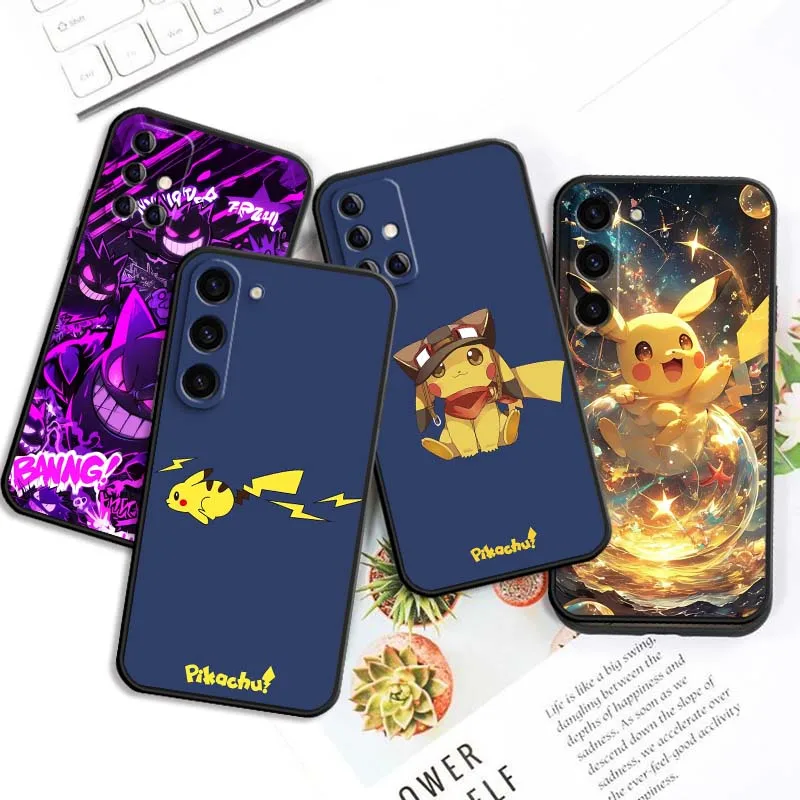 

Cartoon P-Pokemons Pattern For Samsung Galaxy S25 S24 S23 S22 S21 S20 S10 Ultra Plus FE 5G Black Soft TPU Cover