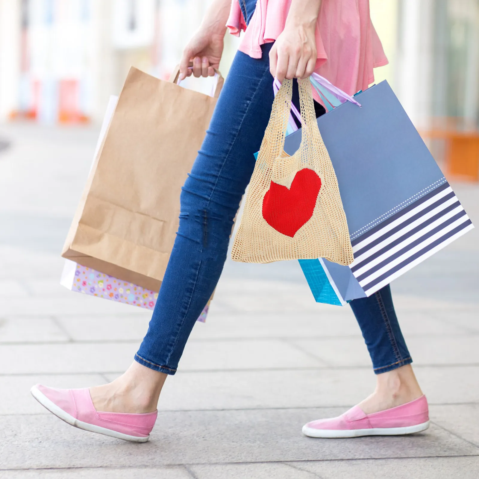 

Многоразовая сетчатая сумка для продуктов: большая вместимость, легкая, складная, моющаяся, вязаная сумка-тоут для фруктов, овощей, зонтов, покупок и путешествий