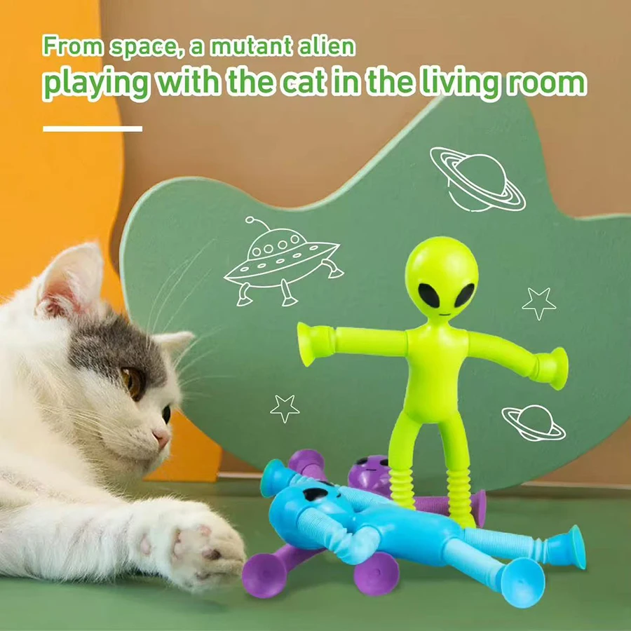 4個入り - 吸盤付き伸縮チューブエイリアンおもちゃ、可変減圧キッズ早期教育パズルおもちゃ、楽しいDIYインタラクティブゲーム小道具