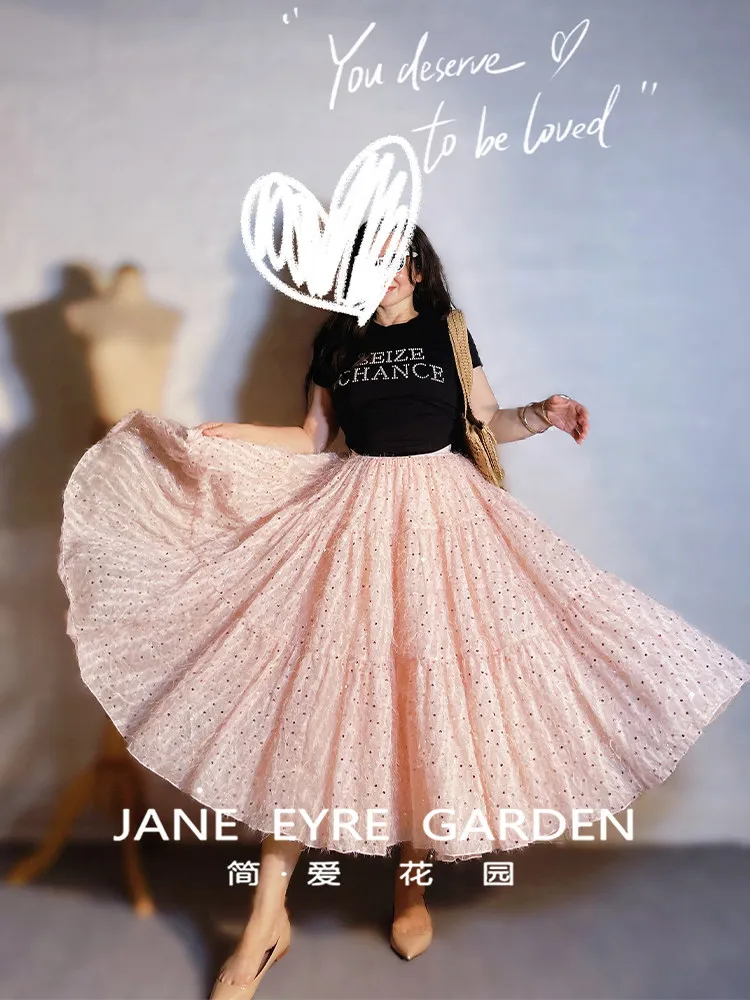 TIYIHAILEY-여성용 롱 미드-칼프 메쉬 스커트 엘라스틱 웨이스트 삼중 레이어 스커트 볼 가운 핑크 여성용 스팽글 태슬 XS-XL 2026