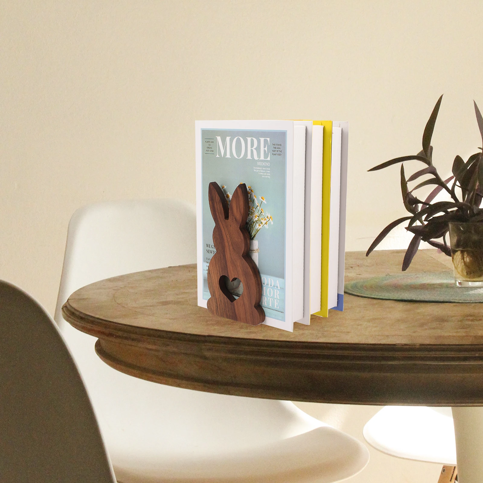 

Rabbit Shape Wooden Bookends Simple Desk Decor Non Slip Shelf Holder Organize Books Files Home Office Study Room Gift Idea