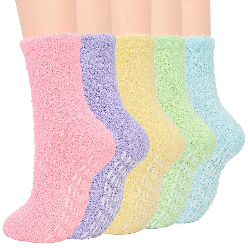 

5 Pairs Womens Fuzzy Socks Cozy Fluffy Winter Warm Slipper Socks Microfiber Home Sleeping Non-slip Floor Socks