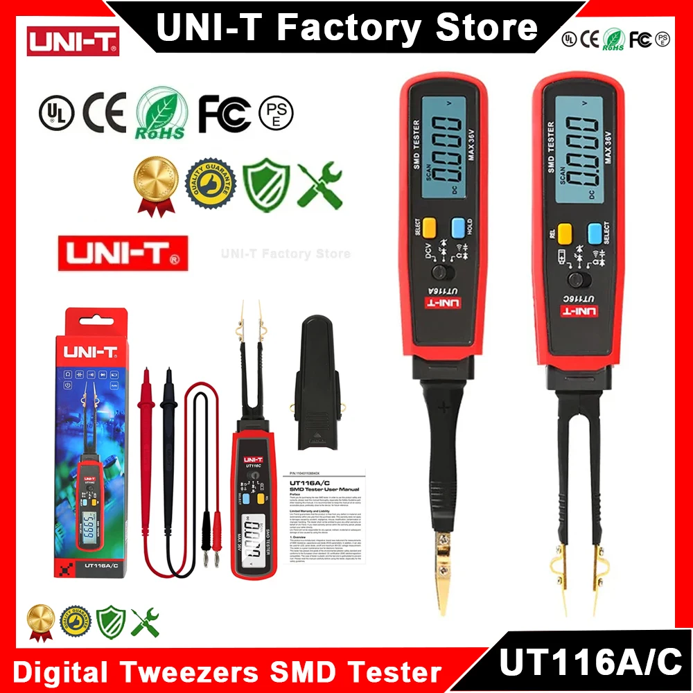 Цифровой Пинцет UNI-T UT116A UT116C, умный SMD тестер, профессиональный цифровой тестер электронных компонентов, электрический мультиметр
