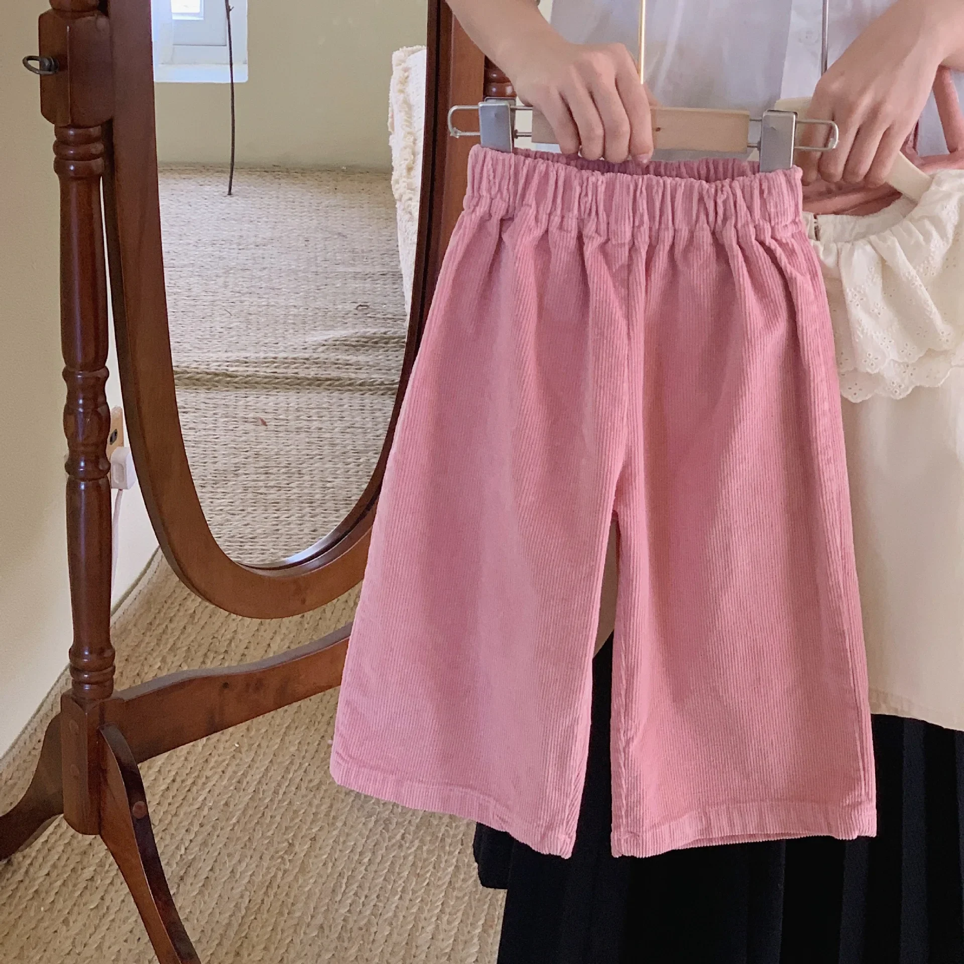 Wide Leg Pants Girl Trousers Children New Childrens Clothing Girl Korean Baby Corduroy Autumn Long Simple 2024 Loose