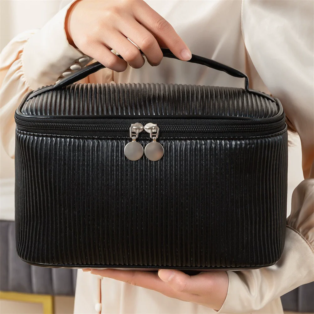Doppels ch ichten schwarze Mesh Kosmetik tasche Reise tragbare große Kapazität Make-up Fall Organizer Aufbewahrung beutel Reiß verschluss Kultur beutel – Detail 31
