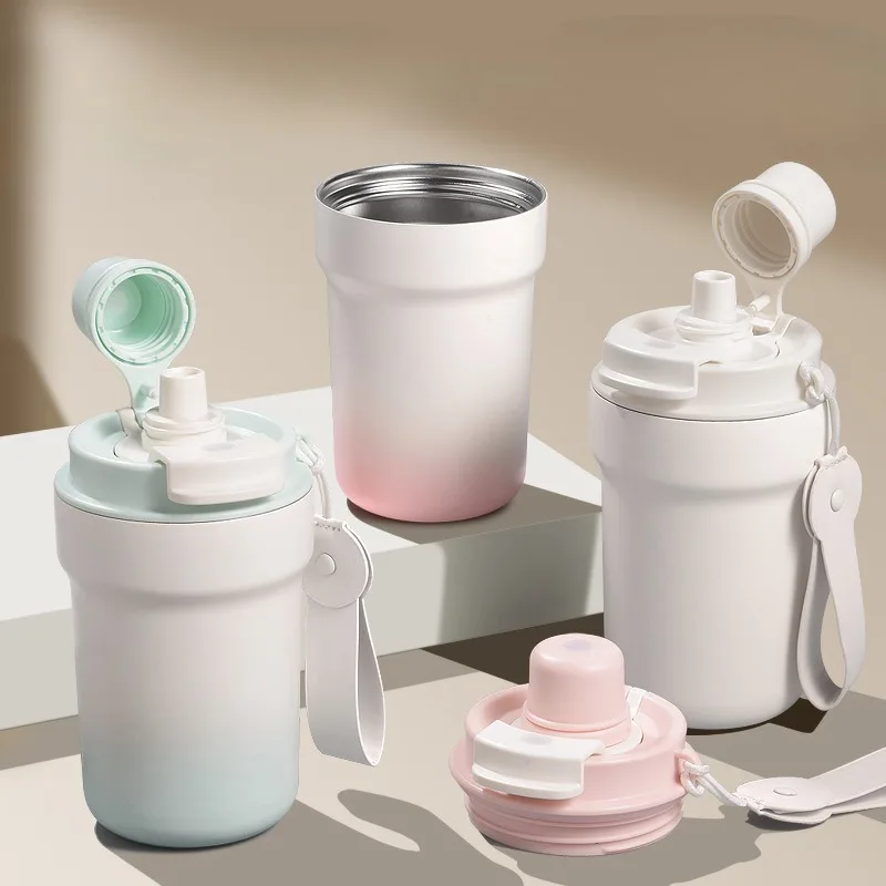 

316 Stainless Steel Thermal Cup with Straw Dual Use Handle Tumbler for Women Outdoor Car Water Bottle