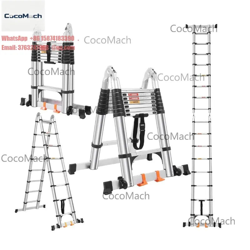 Telescopic frame folding ladder Aluminum alloy lightweight extension ladder foldable