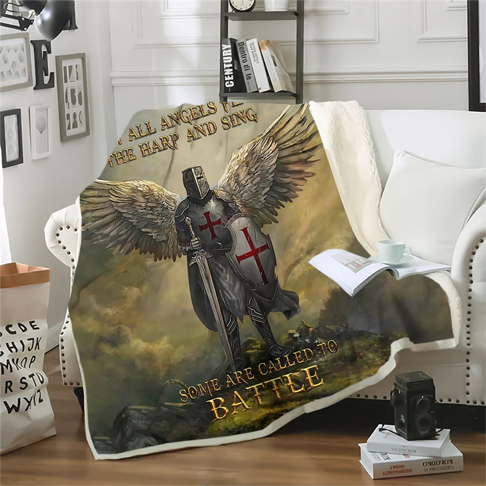 

HX Knights Templar Blanket Some Angels Called To Battle 3D Printed Throw Blanket For Beds Double Layer Keep Warm Plush Quilt