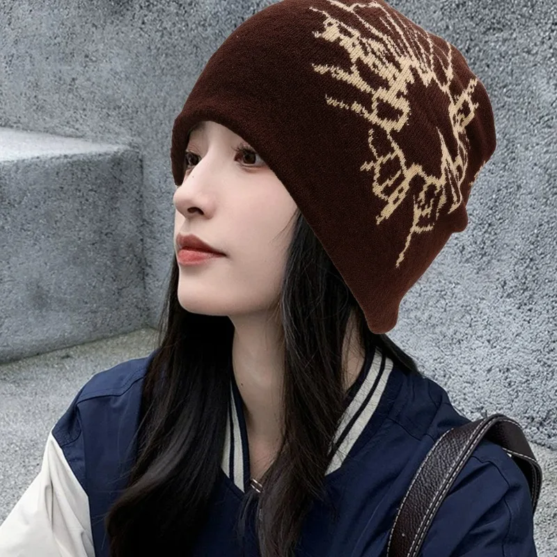 أزياء الجمجمة طباعة بيني للنساء الرجال Y2K محبوك كسر النوافذ نمط التزلج في الهواء الطلق الدفء الهيب هوب الباردة قبعة الجمجمة قبعة