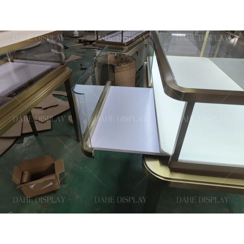 custom.Customized Luxury Commercial Mall Wall Stand Cosmetic Glass Cabinet Display Set Showcase Jewelry Display Table