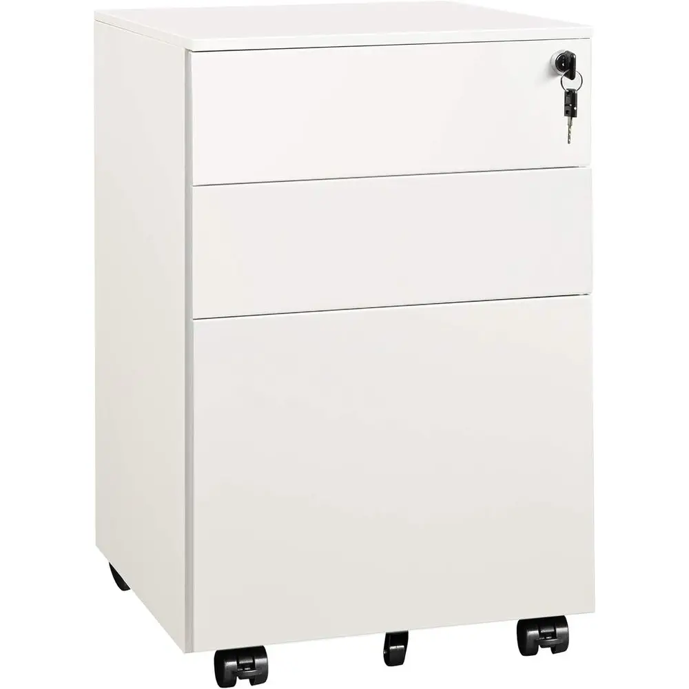 

3 Der Locking ile Cabinet, Under Desk Metal iling Cabinet or Legal/Letter/A4 ile, ully Assembled Ext Wheels, White