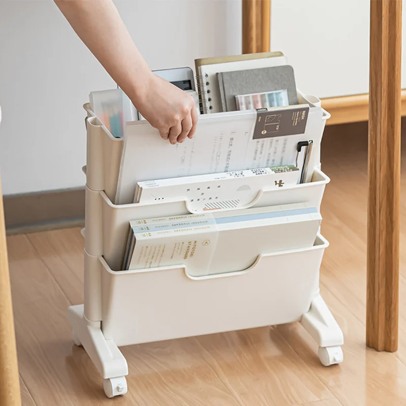 Multi-layer Book Rack Portable Deskside Movable Bookshelves Large Capacity File Books Storage Shelve Office Storage Rack