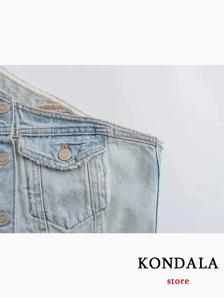 KONDALA Sexy Chic donna Solid top Denim manica lunga asimmetrico singolo rotatore polsino top nuova moda 2023 autunno Casual top