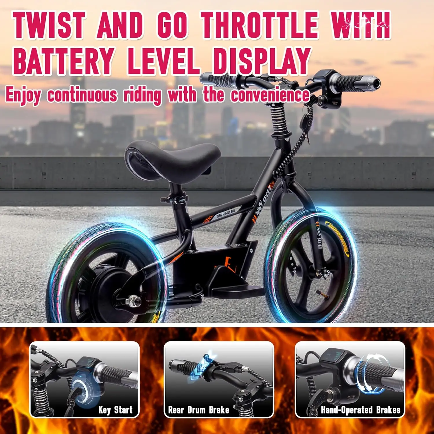 24V Kids Ride On Electric Dirt Bike 150W Lightweight Electric Motorcycle Height Adjustable PU Seater Power Display Key Start