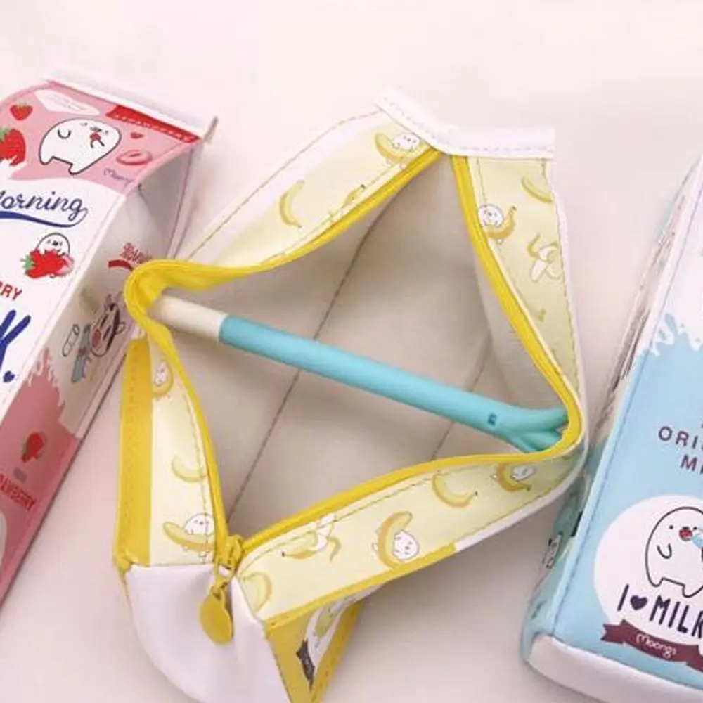 

Kids Gift Creative Office Supply Big Storage Waterproof Cartoon Morning Milk Pencil Box Pencil Case Fruit Milk Carton Pen Bag