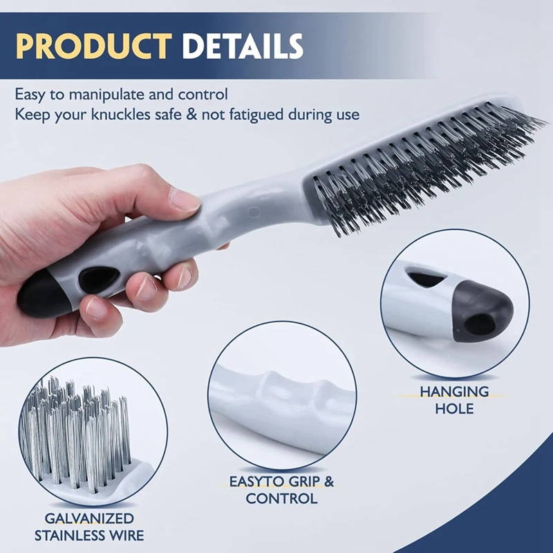 Stainless Steel Wire Brush Set 2Pcs, With Strong Handle & Metal Scraper,For Cleaning Welding Slag & Rust,Dust