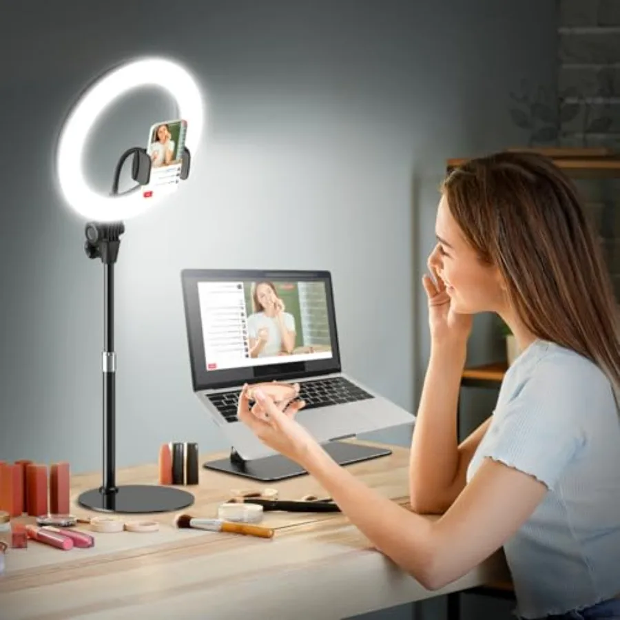 

10'' Desk Ring Light with Stand Zoom Lighting with Phone Holder for Computer, Video Calls, Conference Cri95 Led Adjustable Circle