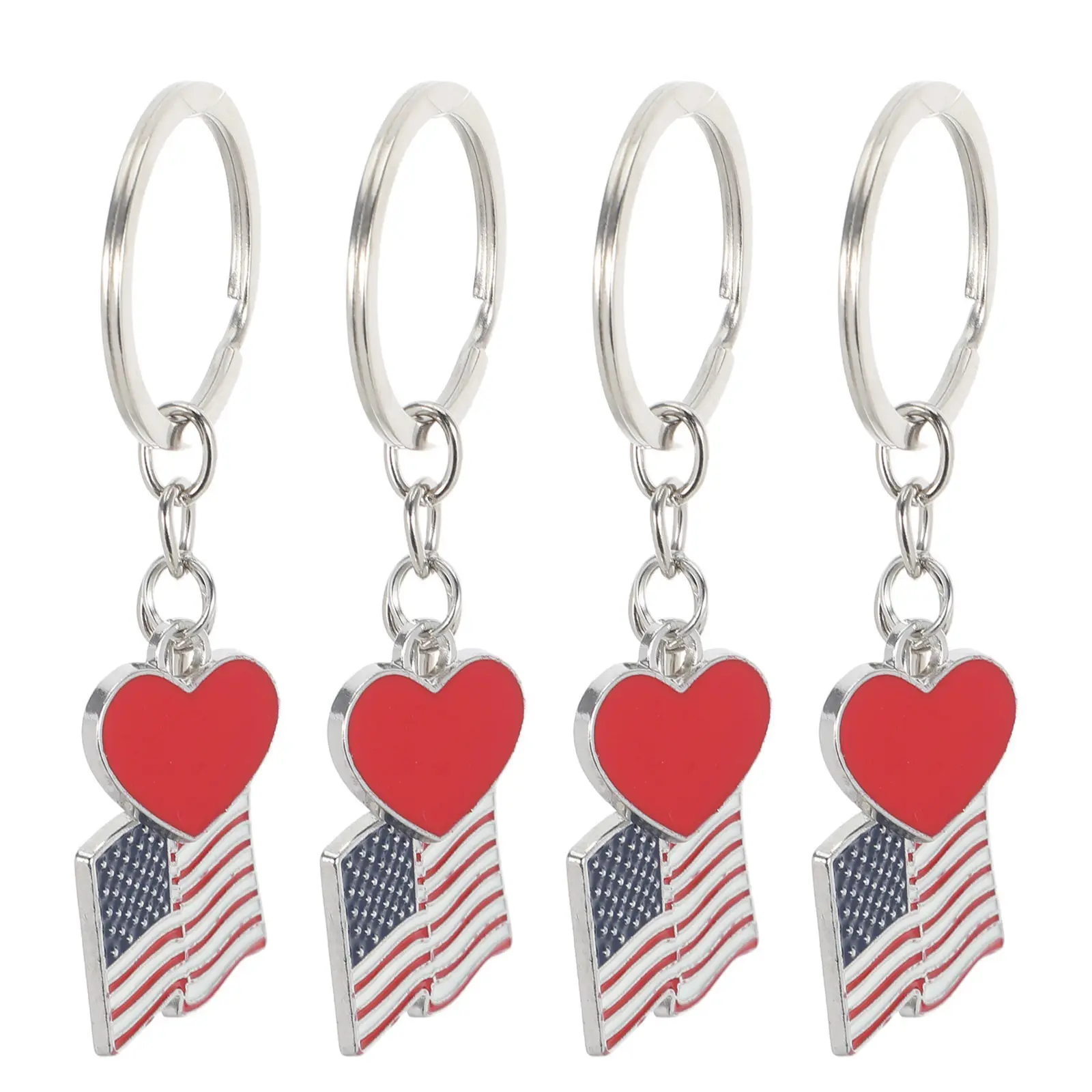 4Pcs Usa Flag Keychains Zinc Alloy Patriotic Souvenir Accessories Independence Day Party Favors 1776-2026 Commemorative Veterans