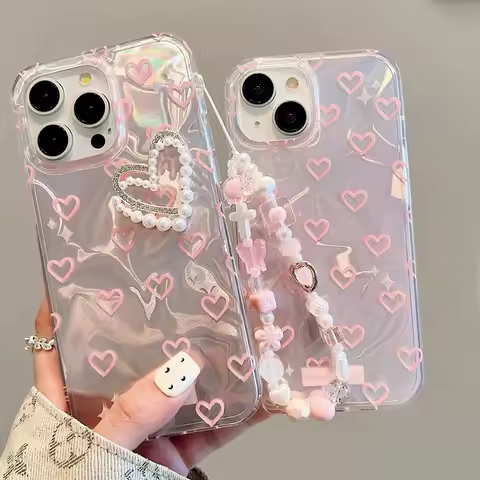 Love Heart Pearl 3D Chain Case For Infinix Note 50 40 50s 50x Pro Zero 40 Camon 30 Pro 5G ITEL A50 P55 4G PC Phone Cover Cases