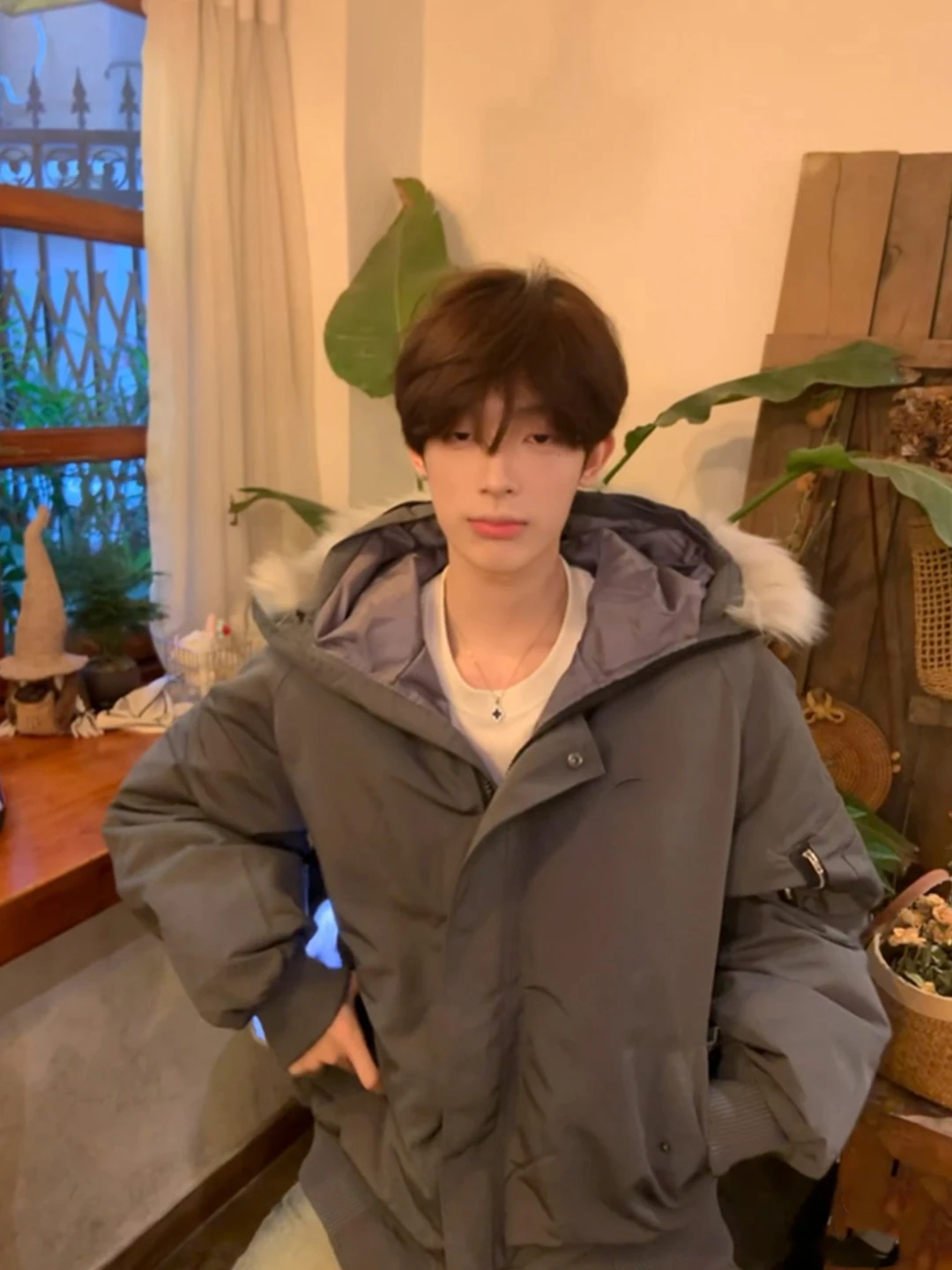 ay Thiened Winter down Parka Coat Men's ort Sle Cotton Jaet Hooded Coat Stand Fit Cleanfit Pure Color Winter Coat