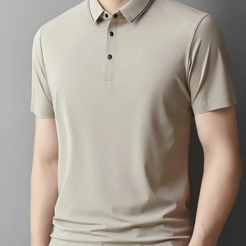 

Ice Silk Sl irt Men's Summer Breathable Casual Turn-down Collar Busin Trendy ort Sve Color