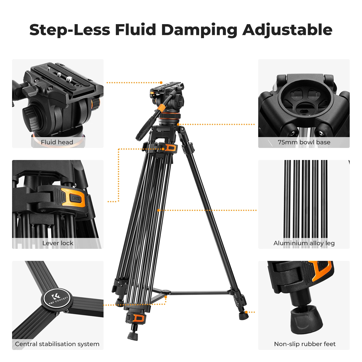 K&F CONCEPT 22lbs/10KG Load Capacity Fluid Head Tripod Max 1.91m Professional Video Camera Tripod for Heavyweight Camera VA3BV10