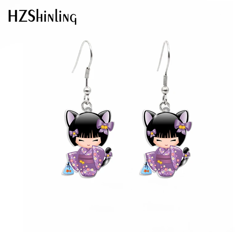 2022 New Japanese Kokeshi Doll Dangle Earring Lovely Dolls Acrylic Hook Earring Epoxy Jewelry Earrings Gifts Friends