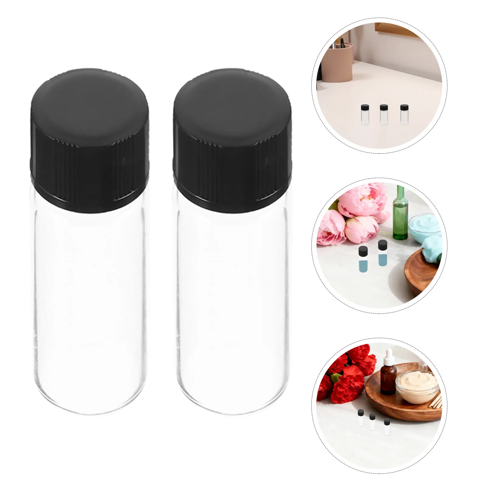 30Pcs Glass Lab Bottles Transparent Small Glass Vials Secure Seal Screw Caps Mini Sample Containers Essential Oil Perfume