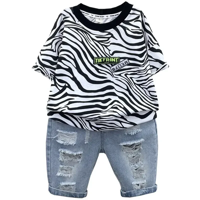 Baby Boys Clothing Children Summer zebra Clothes Cotton T Shirt+Denim Shorts 2pc/Sets Teen Kids Sports Loung Wear Outfit