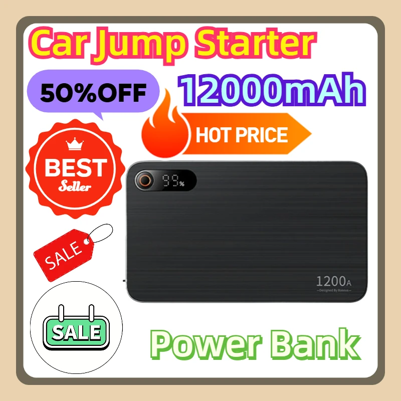 For 2.5L/6L Car Emergency Booster Starting Device 1200A Car Jump Starter Power Bank 12000mAh Portable Battery Station