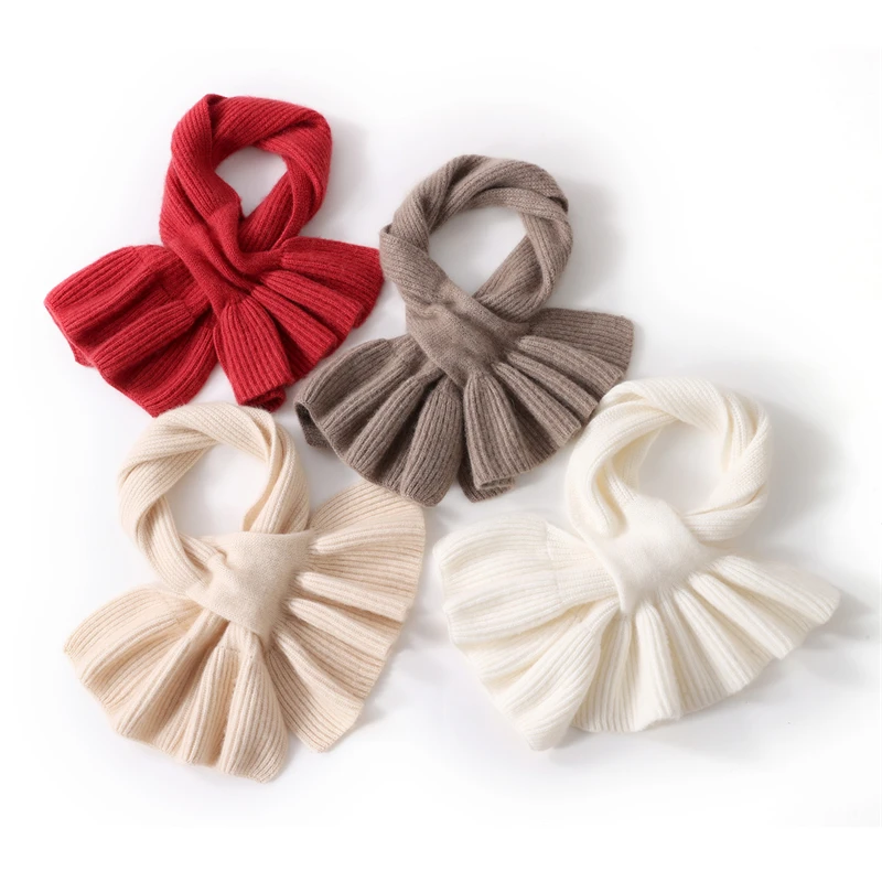 100% Cashmere Scarf Short Knitted Cross Warm Neck Warmer Solid Color Versatile Autumn Winter Fashion Accessory