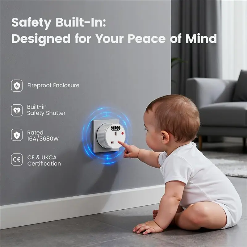 ABUN-2X Countdown Timer Plug Socket, Digital Plug With LED Display, 1 Min-24H Adjustable Countdown Switch UK Plug