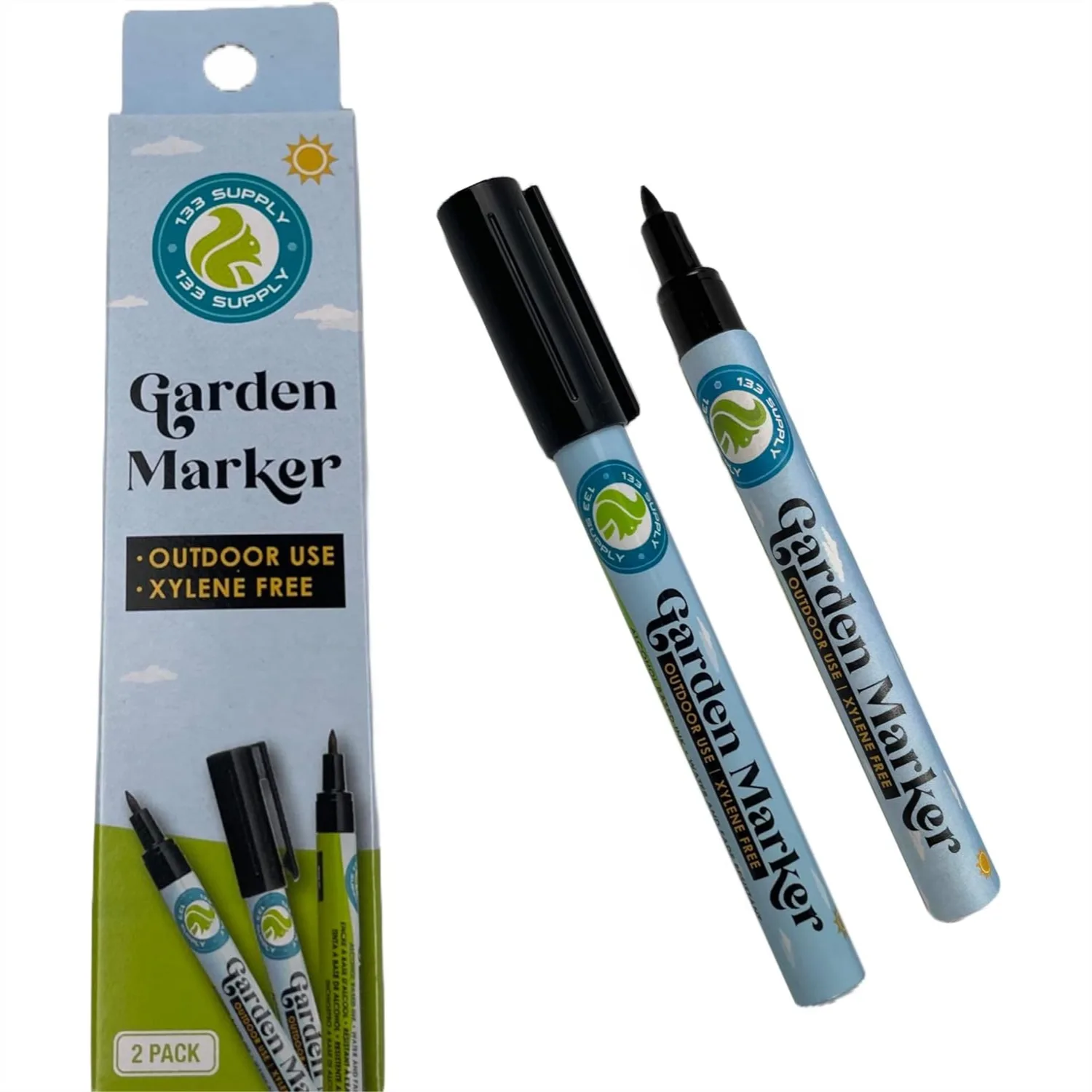 

2 Pack Garden Marker Pens, Black Permanent Markers UV Fade Resistant Waterproof for Plant Labels Outdoor Indoor 0.8mm