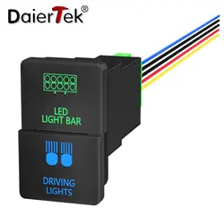 DaierTek 12V Car Dual Switches LED Light Bar and Driving Light Symbol Push Button Switch Blue and Green Dual LED ON/Off Switch