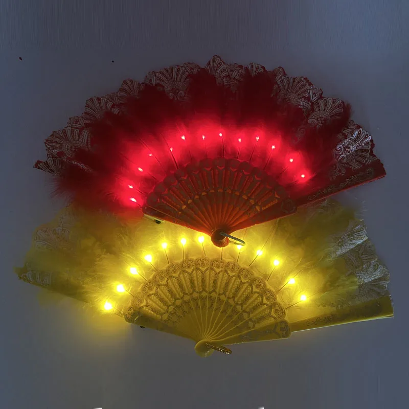 Kids Adult Glowing LED Light Up Feather Hand Fans Perfect for Dancing Parties Festivals and Weddings