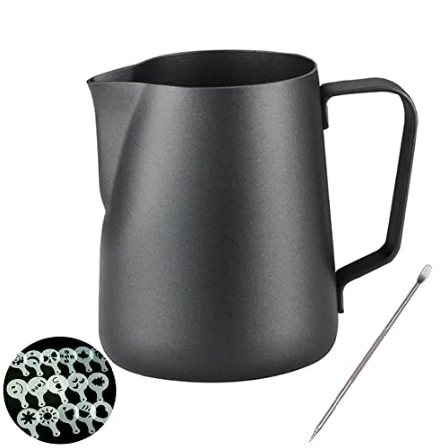 Espresso Milk Frothing Pitcher, 12 oz 20 oz, Stainless Steel Milk Jug Frother Cup, With Coffee Decoration Stencils Mold Tool 20