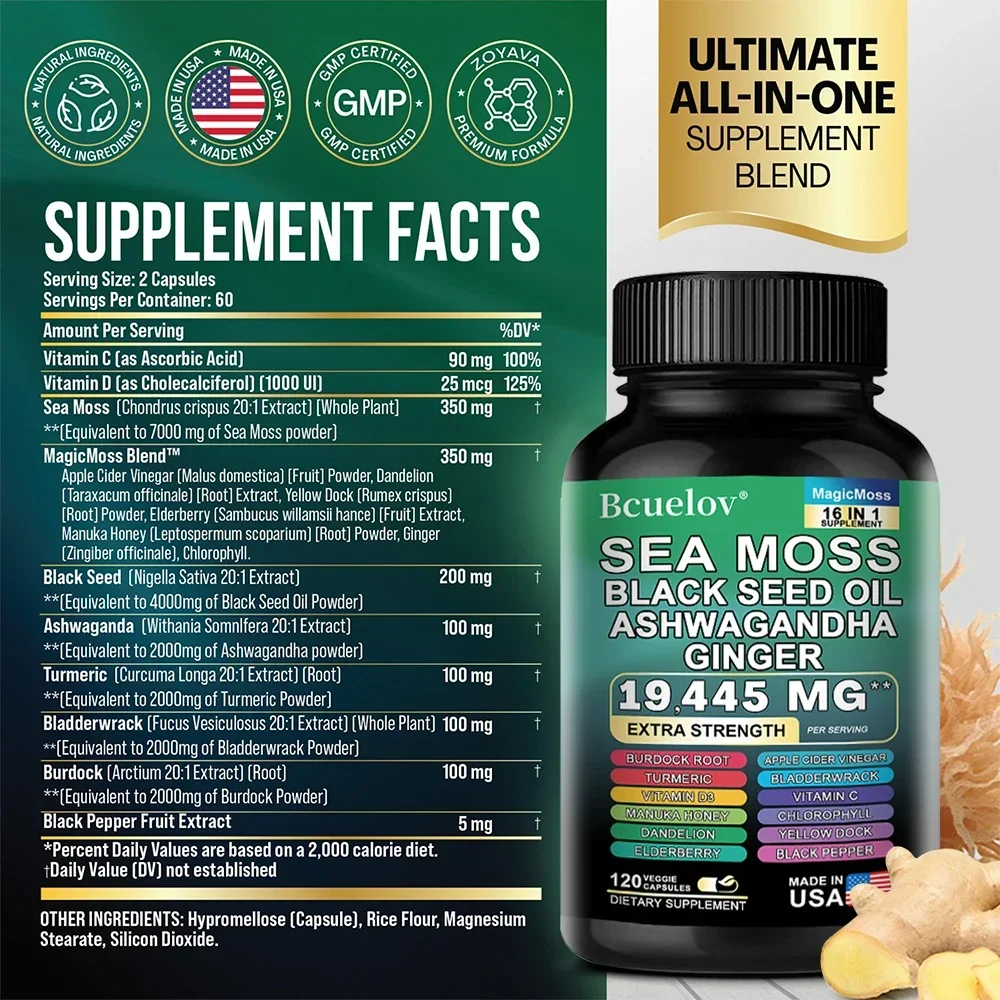 16-in-1 Black Seed Oil Capsules - Helps with Digestive Health, Immune Support, Brain Function, Gluten-free, Non-GMO