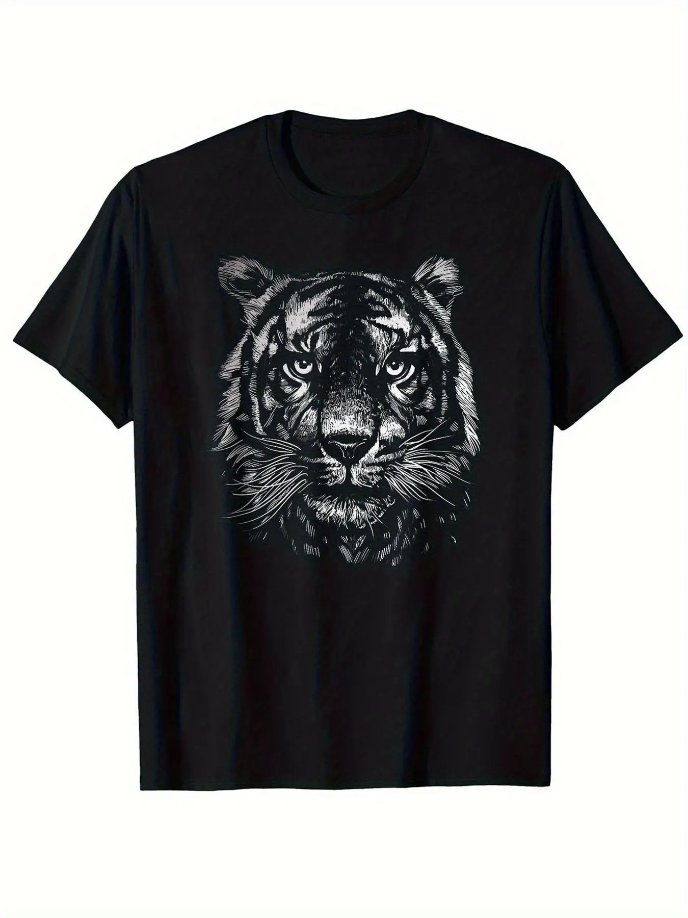

Majestic Tiger Face Graphic Tee Black Cotton Crew Neck T-Shirt Casual Summer Wildlife Gift