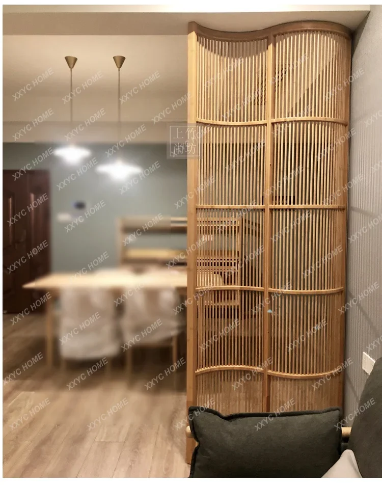 

HMJ screen partition bamboo curved screen Japanese entrance living room bathroom wooden partition dining room