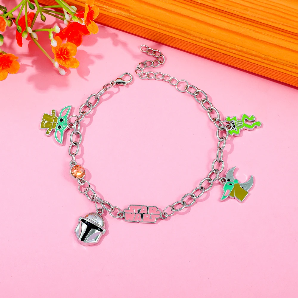 Star Wars Mandalorian Grogu Charm Bracelet - Silver Plated, Fan Gift Sci-Fi Fan Accessory Birthday Gift