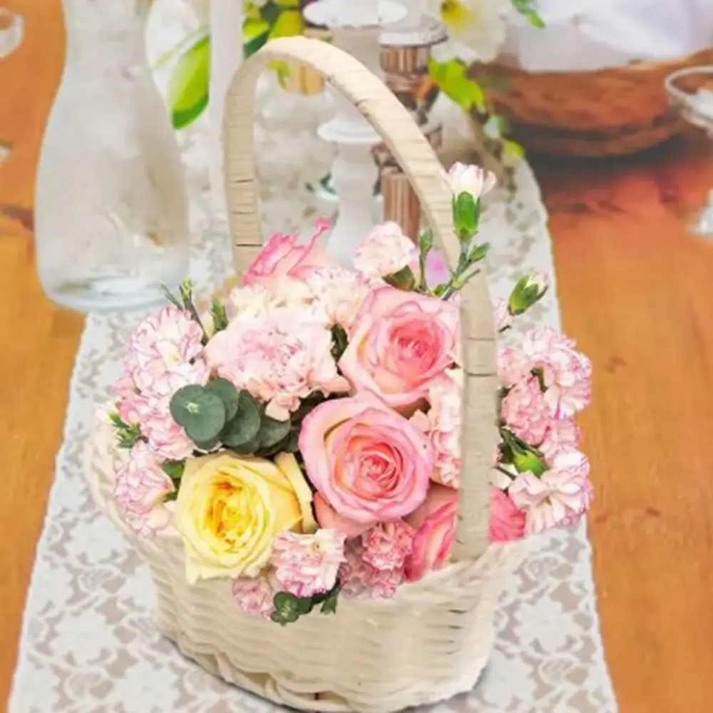 Beautiful Hand Made Flower Storage Basket Hand-Woven 3 Shapes Wicker Flower Basket Storage Baskets For Plant Home Wedding