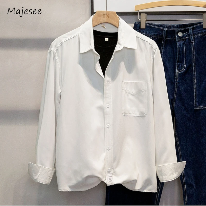 

Shirts Men Simple Pure Spring Fashion Mature Chic Pockets Daily Turn-down Collar Casual Single Breasted Schoolboys Korean Style