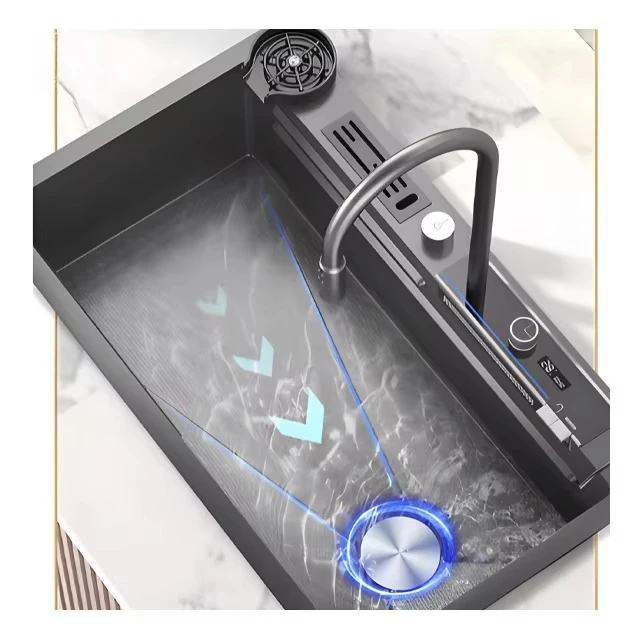 Farmhouse Style Stainless Steel with One Hole Nano Stainless Steel Kitchen Sink Black Single Bowl Kitchen Sink