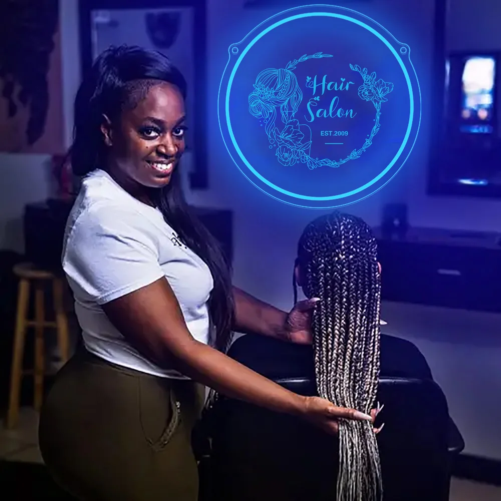 

1 шт., модная круглая форма, индивидуальный текст, студия волос, неоновый ночник, акриловая лампа с питанием от USB, крутые подарки, подходят для магазина, стены D