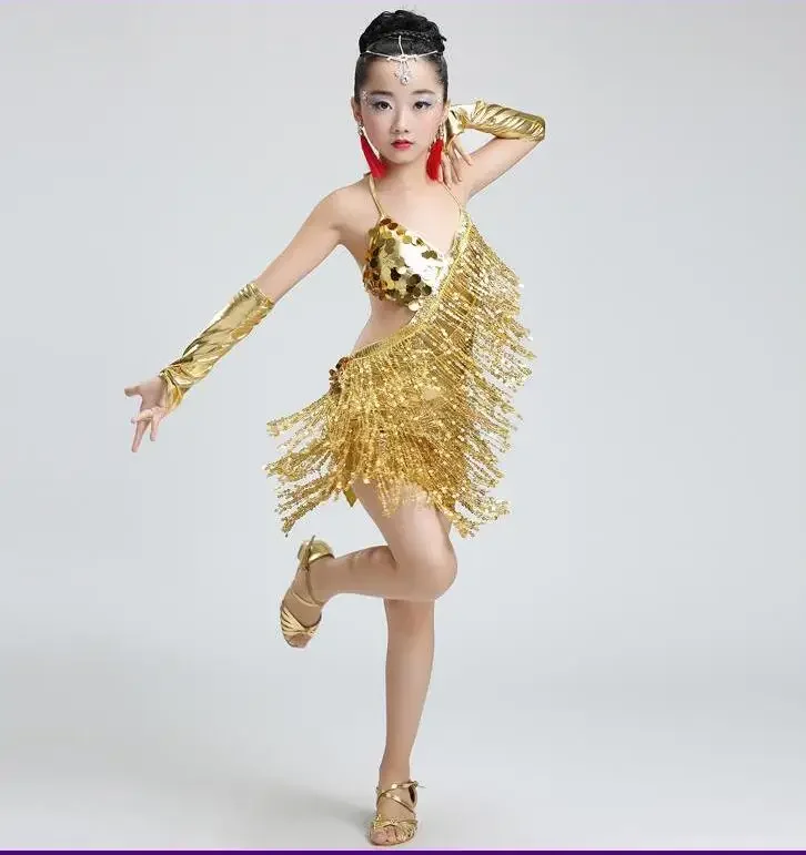 ชุดชุดเดรสเต้นรำละตินสำหรับเด็กผู้หญิงชุดฝึกเต้นชุดเลื่อมชุดเต้นรำบอลรูมสำหรับเด็ก